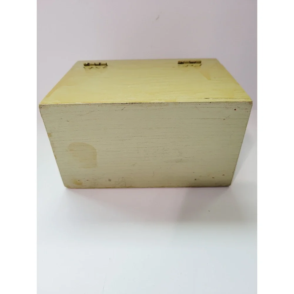 Vintage Wooden Recipe Storage Box Green Rustic Hinged Keepsake Chest 6.5in